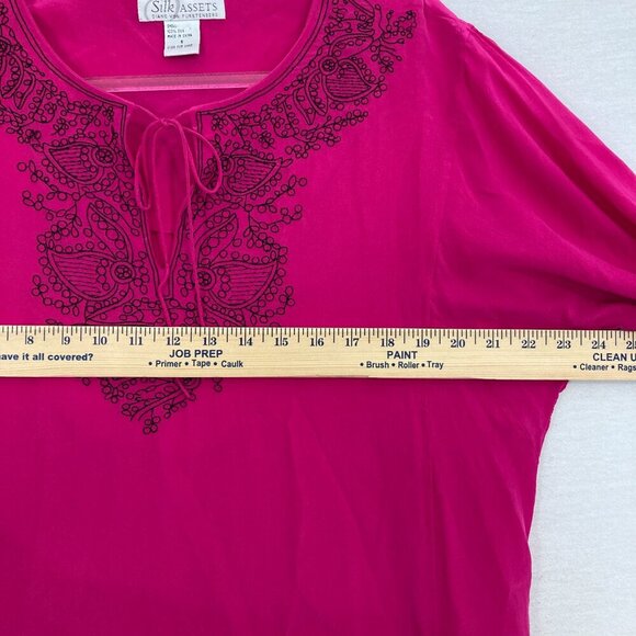 Silk Assets Diane Von Furstenberg Pink Black Embroidered Silk Relaxed Top Small - Picture 6 of 9